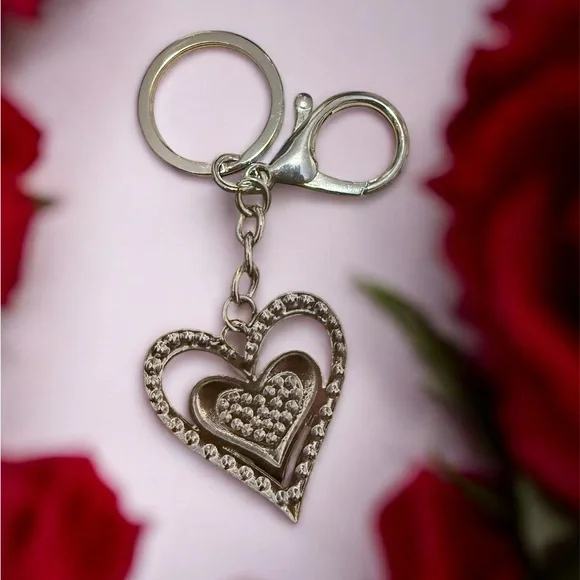 Sequin Hearts Silver Rhinestone Key Holder or bag chain - Picture 2 of 2